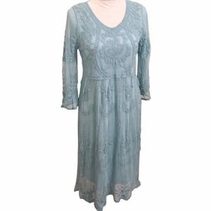 NWT ORANGE CREEK Lacy Long Sleeve Seafoam Green Fit and Flare Dress Medium